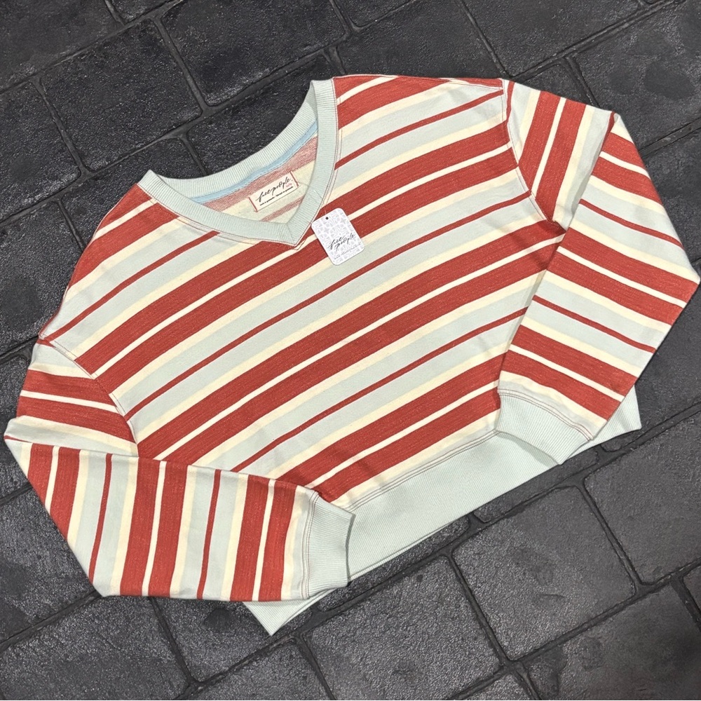 Free People Classic Striped Shrunken Pullover size XS NWT